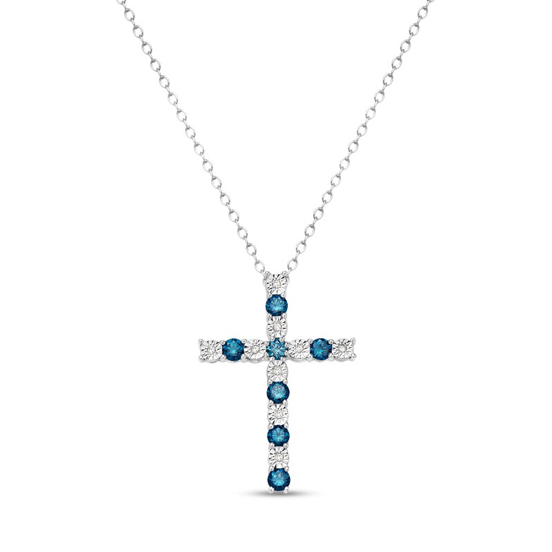 Main Image 1 of 5/8 CT. T.W. Blue and White Diamond Alternating Cross Pendant in Sterling Silver - 16"