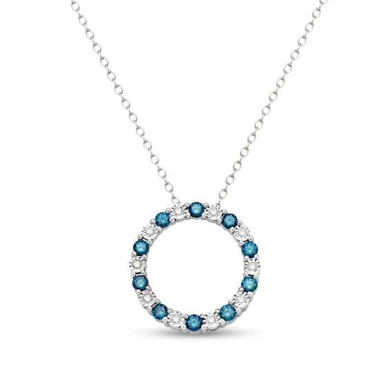 Sterling Silver Blue And White Diamond Circle Pendant Necklace Sterling Silver Blue And White Diamond Circle Pendant Necklace