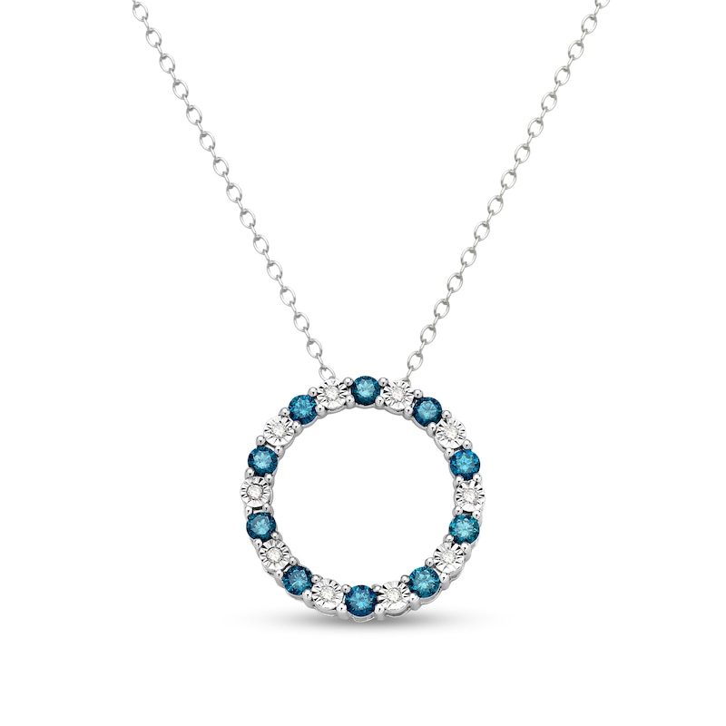 Sterling Silver Blue And White Diamond Circle Pendant Necklace Sterling Silver Blue And White Diamond Circle Pendant Necklace
