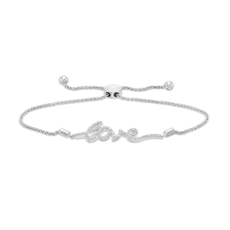 Main Image 1 of 1/5 CT. T.W. Diamond Cursive "love" Script Bolo Bracelet in Sterling Silver – 8.25"