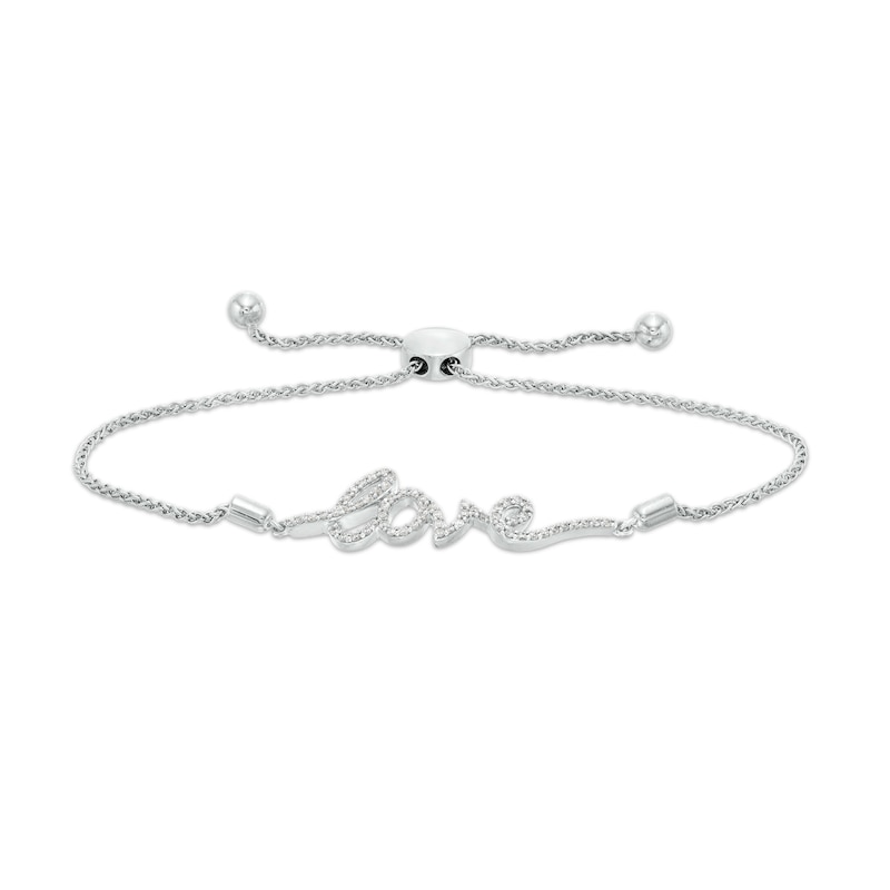 1/5 CT. T.W. Diamond Cursive "love" Script Bolo Bracelet in Sterling Silver – 8.25"