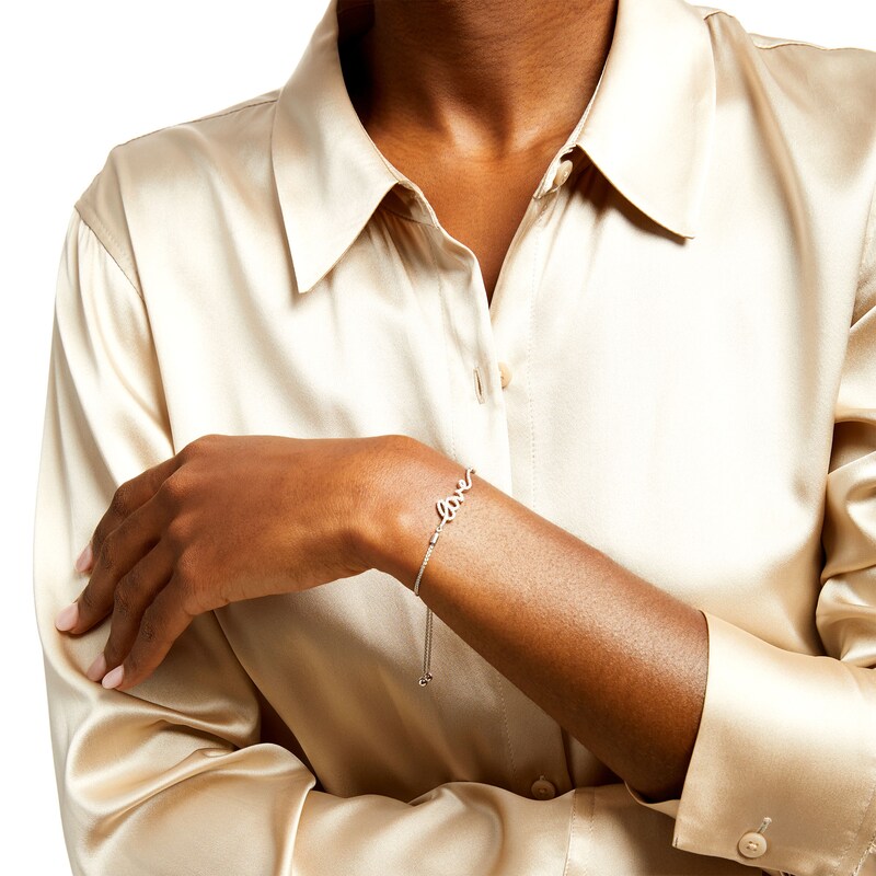 Main Image 2 of 1/5 CT. T.W. Diamond Cursive "love" Script Bolo Bracelet in Sterling Silver – 8.25"