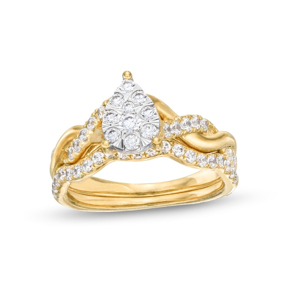 3/4 CT. T.w. Pear Multi-Diamond Polished Braid Bridal Set in 10K Gold