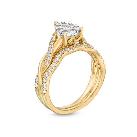 3/4 CT. T.w. Pear Multi-Diamond Polished Braid Bridal Set in 10K Gold