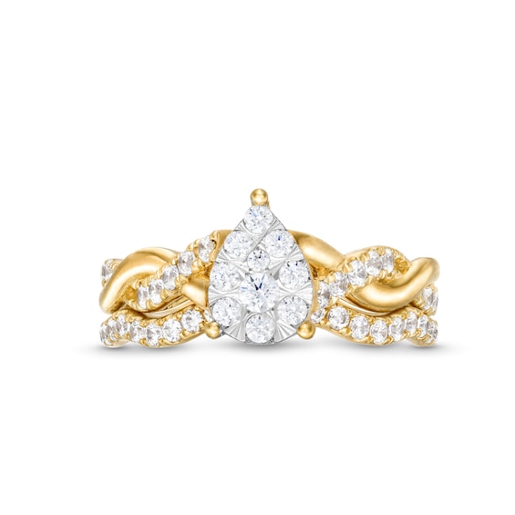 3/4 CT. T.w. Pear Multi-Diamond Polished Braid Bridal Set in 10K Gold