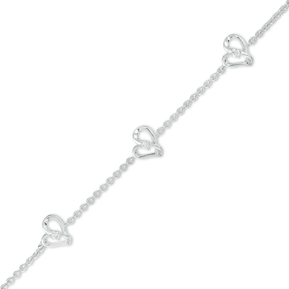 Two in Love 1/10 CT. T.w. Diamond Tilted Loop Heart Station Bracelet in 10K White Gold â 7.5"