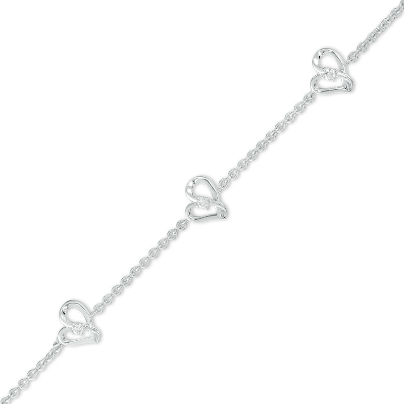 Main Image 1 of Two in Love 1/10 CT. T.W. Diamond Tilted Loop Heart Station Bracelet in 10K White Gold – 7.5"
