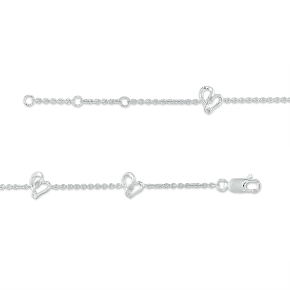 Two in Love 1/10 CT. T.w. Diamond Tilted Loop Heart Station Bracelet in 10K White Gold â 7.5"
