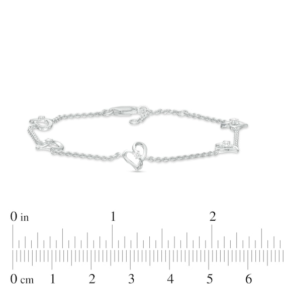 Two in Love 1/10 CT. T.w. Diamond Tilted Loop Heart Station Bracelet in 10K White Gold â 7.5"