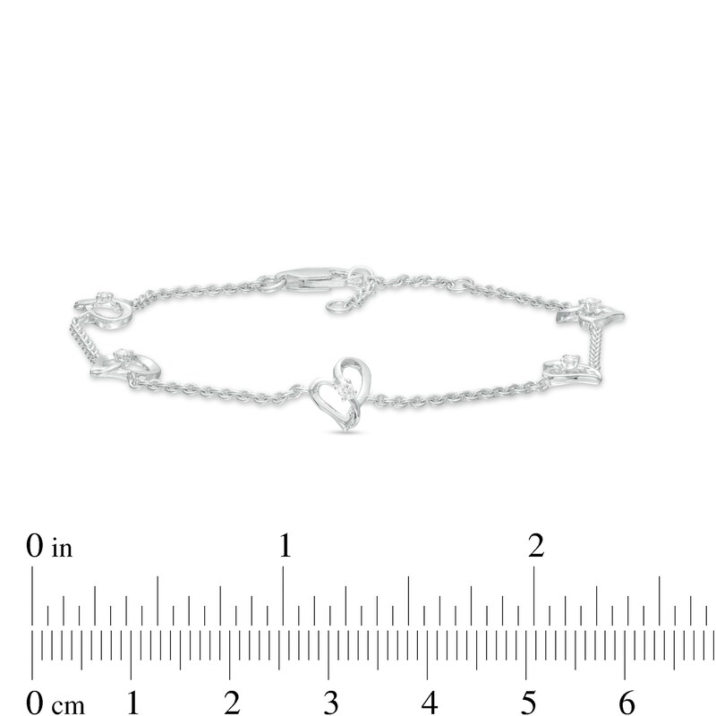 Main Image 4 of Two in Love 1/10 CT. T.W. Diamond Tilted Loop Heart Station Bracelet in 10K White Gold – 7.5"