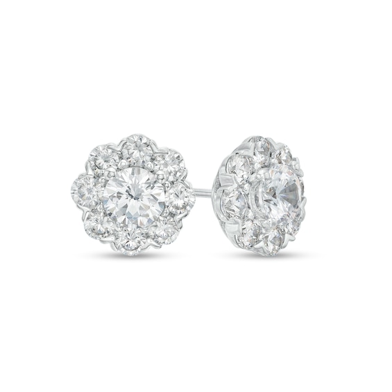 2 CT. T.w. Diamond Flower Frame Stud Earrings in 10K White Gold