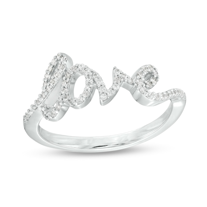 Main Image 1 of 1/5 CT. T.W. Diamond Cursive "love" Script Ring in Sterling Silver