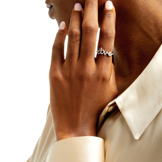 1/5 CT. T.w. Diamond Cursive "love" Script Ring in Sterling Silver