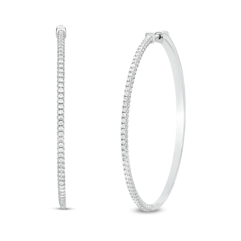 Main Image 1 of 1-1/2 CT. T.W. Diamond Thin Hoop Earrings in 14K White Gold