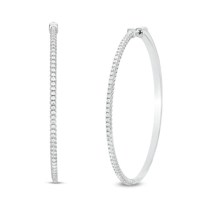 1-1/2 CT. T.W. Diamond Thin Hoop Earrings in 14K White Gold