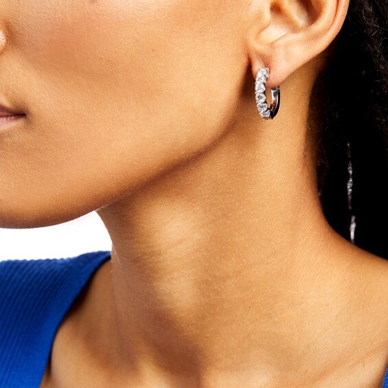2 CT. T.w. Diamond Six Stone Hoop Earrings in 14K White Gold