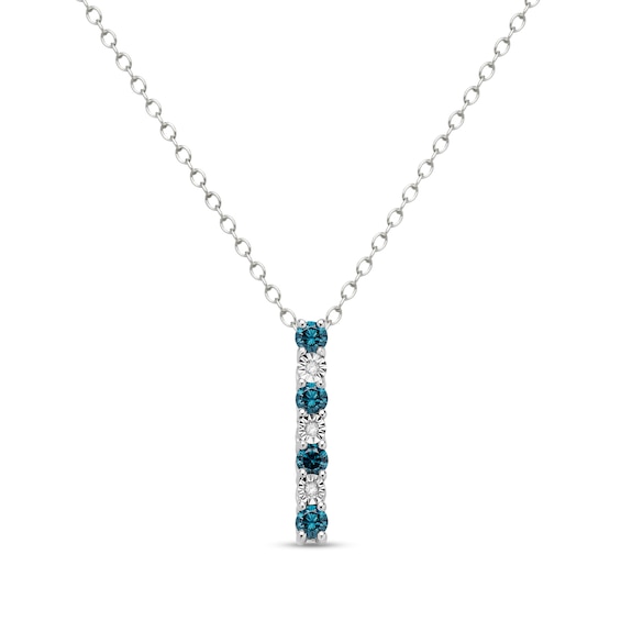 1/3 CT. T.w. Blue and White Diamond Alternating Bar Pendant in Sterling Silver - 16"