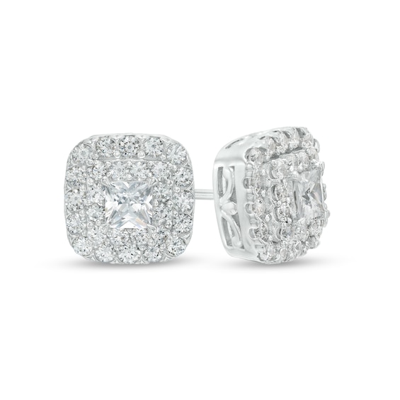 1-1/2 CT. T.w. Certified Princess-Cut Lab-Grown Diamond Double Frame Stud Earrings in 14K White Gold (F/Si2)