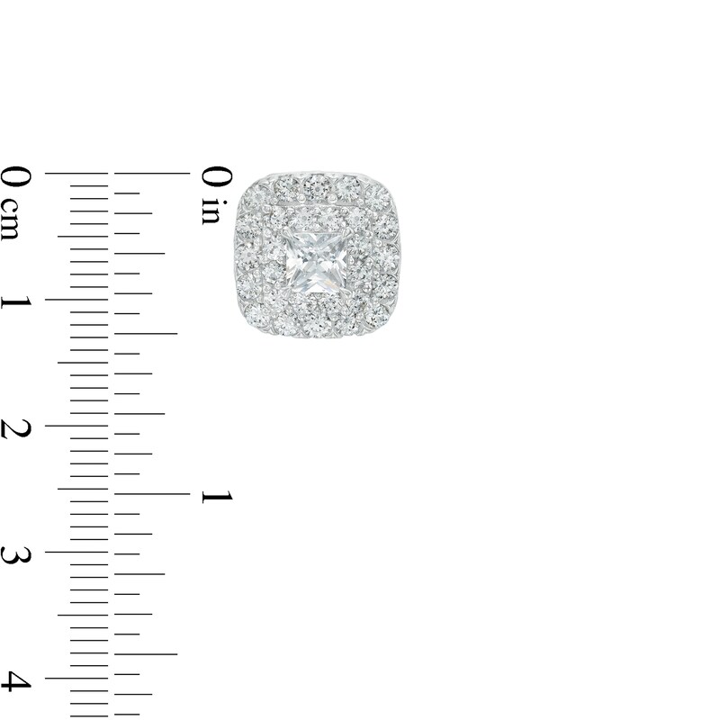 Main Image 3 of 1-1/2 CT. T.W. Certified Princess-Cut Lab-Grown Diamond Double Frame Stud Earrings in 14K White Gold (F/SI2)
