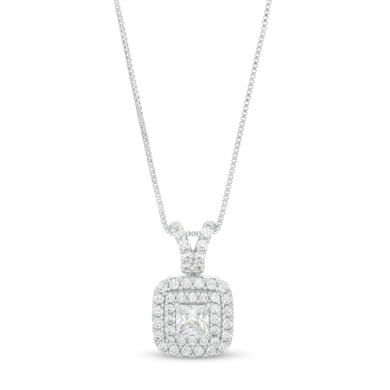 1 CT. T.w. Certified Princess-Cut Lab-Grown Diamond Double Cushion-Shaped Frame Pendant in 14K White Gold (F/Si2)