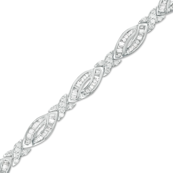 2 CT. T.w. Diamond Marquise and "X" Link Alternating Bracelet in 10K White Gold – 7.5"