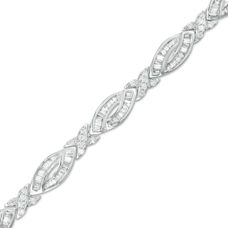 Main Image 1 of 2 CT. T.W. Diamond Marquise and "X" Link Alternating Bracelet in 10K White Gold – 7.5"