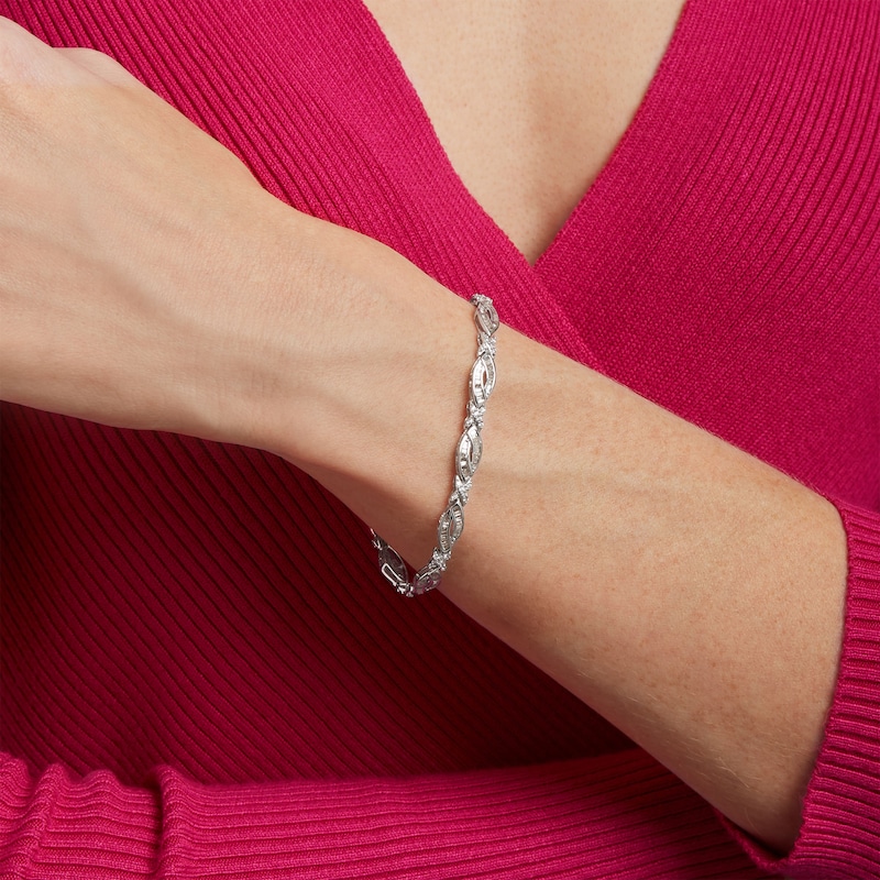 Main Image 2 of 2 CT. T.W. Diamond Marquise and "X" Link Alternating Bracelet in 10K White Gold – 7.5"