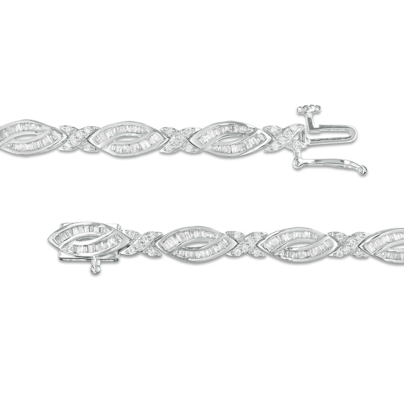 Main Image 3 of 2 CT. T.W. Diamond Marquise and "X" Link Alternating Bracelet in 10K White Gold – 7.5"