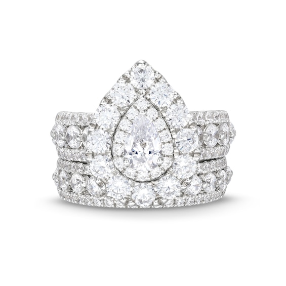 4 CT. T.w. Pear-Shaped Diamond Frame Multi-Row Bridal Set in 14K White Gold (I/Si2)