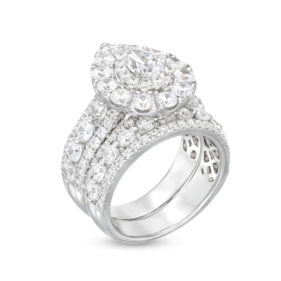 4 CT. T.w. Pear-Shaped Diamond Frame Multi-Row Bridal Set in 14K White Gold (I/Si2)