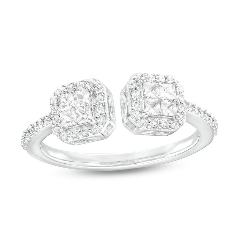 Main Image 1 of 1/2 CT. T.W. Quad Princess-Cut Diamond Cushion-Shaped Frame Open Ring in 10K White Gold