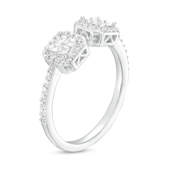 1/2 CT. T.w. Quad Princess-Cut Diamond Cushion-Shaped Frame Open Ring in 10K White Gold