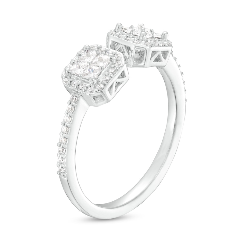 Main Image 3 of 1/2 CT. T.W. Quad Princess-Cut Diamond Cushion-Shaped Frame Open Ring in 10K White Gold