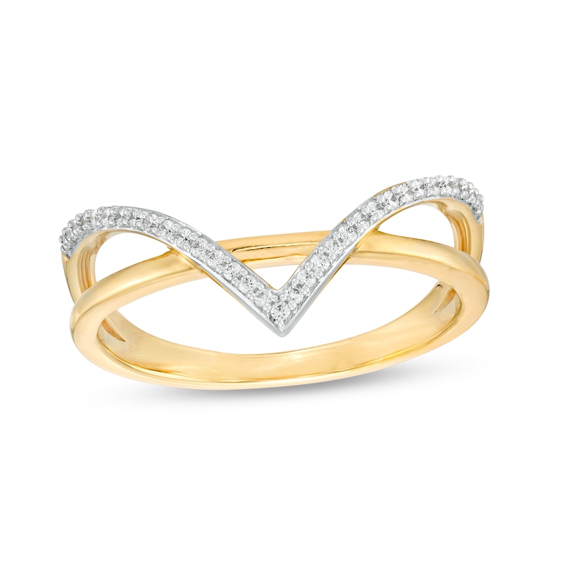 Main Image 1 of 1/10 CT. T.W. Diamond Crossover Chevron Split Shank Ring in 10K Gold
