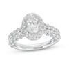 Thumbnail Image 1 of Celebration Ideal 2 CT. T.W. Oval Certified Diamond Frame Double Scallop Edge Shank Engagement Ring in 14K White Gold (I/I1)