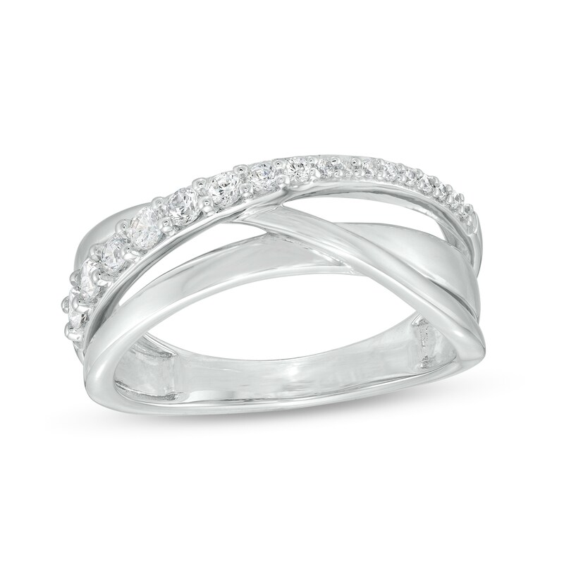 Main Image 1 of 1/3 CT. T.W. Diamond Triple Row Crossover Ring in 10K White Gold