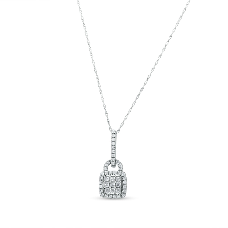 Main Image 1 of 1/2 CT. T.W. Cushion-Shaped Multi-Diamond Frame Lock Pendant in 10K White Gold