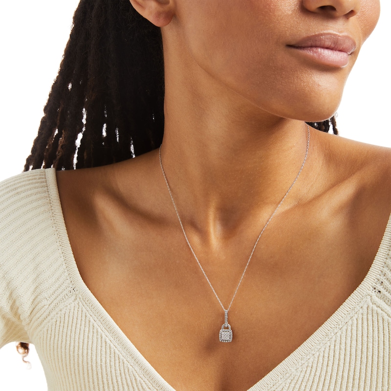 Main Image 2 of 1/2 CT. T.W. Cushion-Shaped Multi-Diamond Frame Lock Pendant in 10K White Gold