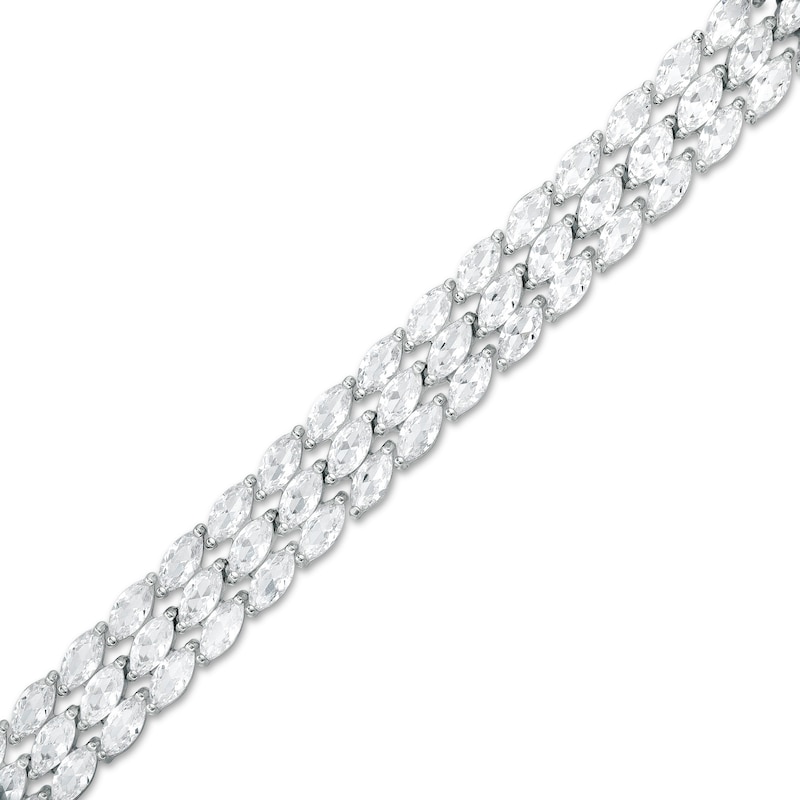 Main Image 1 of Marquise White Lab-Created Sapphire Triple Row Bracelet in Sterling Silver - 7.5"
