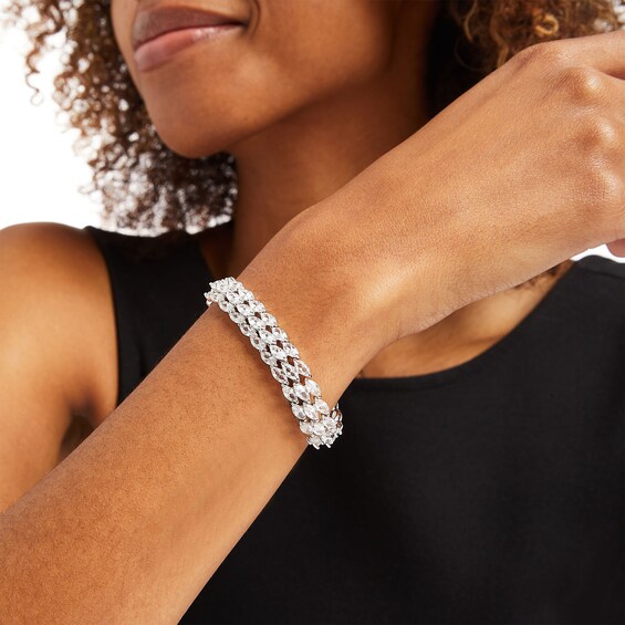 Marquise White Lab-Created Sapphire Triple Row Bracelet in Sterling Silver - 7.5"