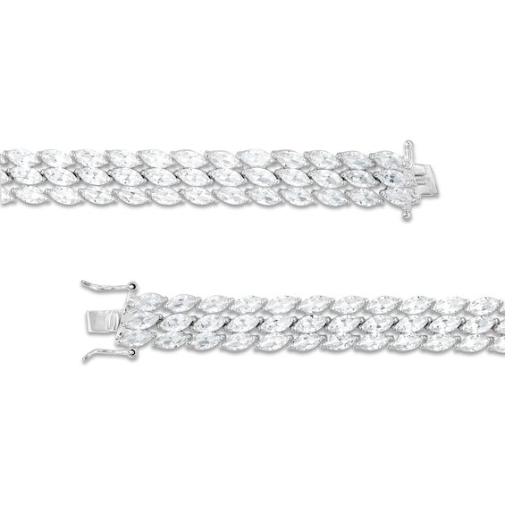 Marquise White Lab-Created Sapphire Triple Row Bracelet in Sterling Silver - 7.5"