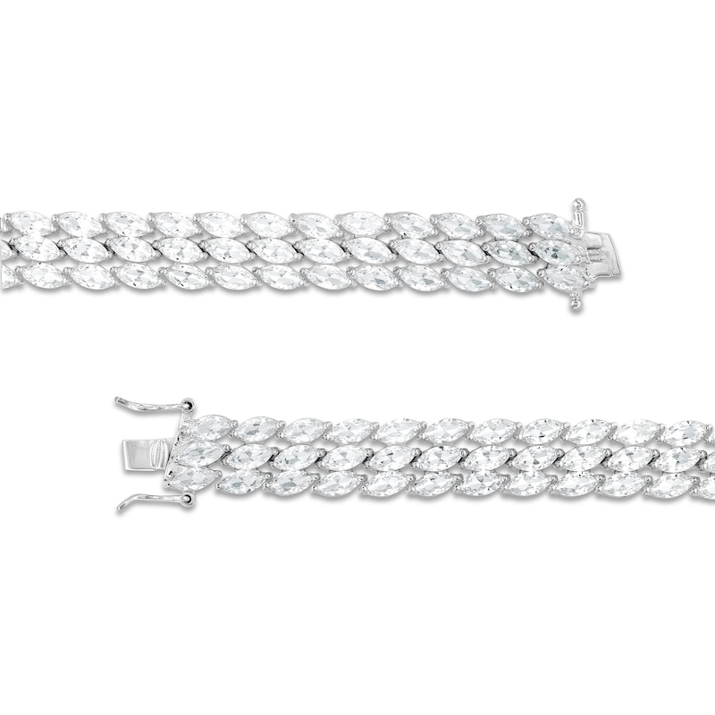 Main Image 3 of Marquise White Lab-Created Sapphire Triple Row Bracelet in Sterling Silver - 7.5"
