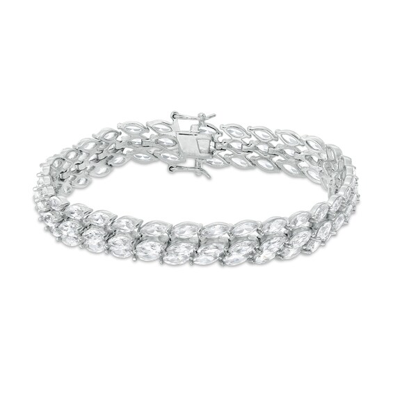 Marquise White Lab-Created Sapphire Triple Row Bracelet in Sterling Silver - 7.5"