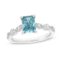 2 CT. T.W. Certified Radiant-Cut Blue and White Lab-Created Diamond Engagement Ring in 14K White Gold (F/VS2)