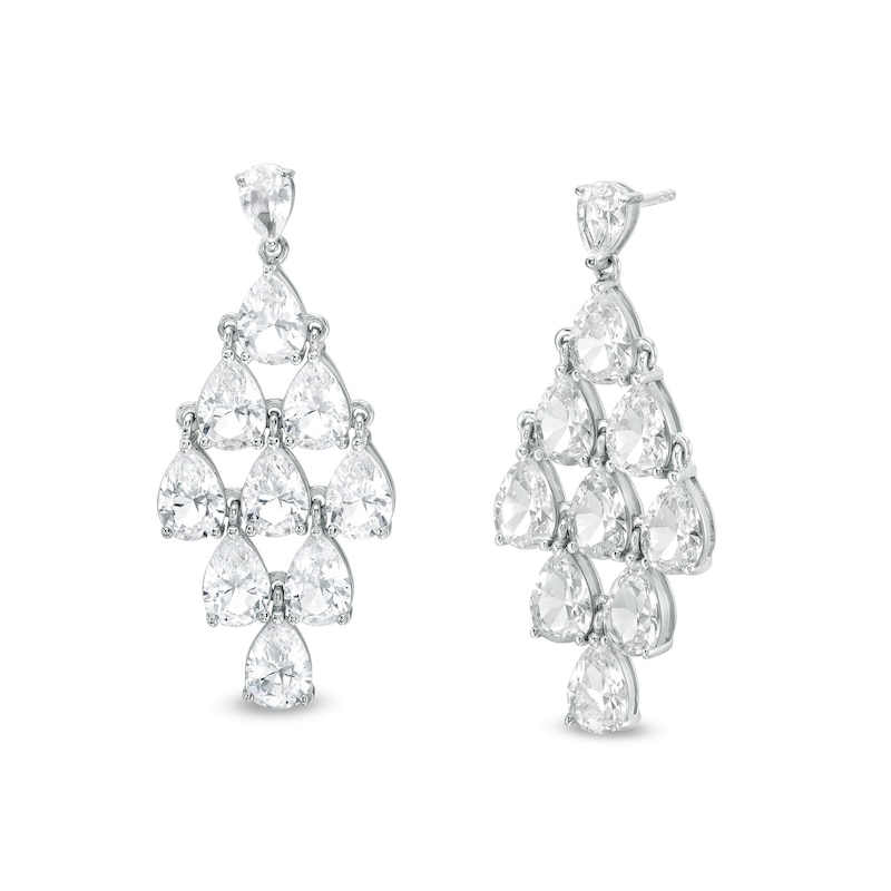 Main Image 1 of Pear-Shaped White Lab-Created Sapphire Dangle Drop Earrings in Sterling Silver