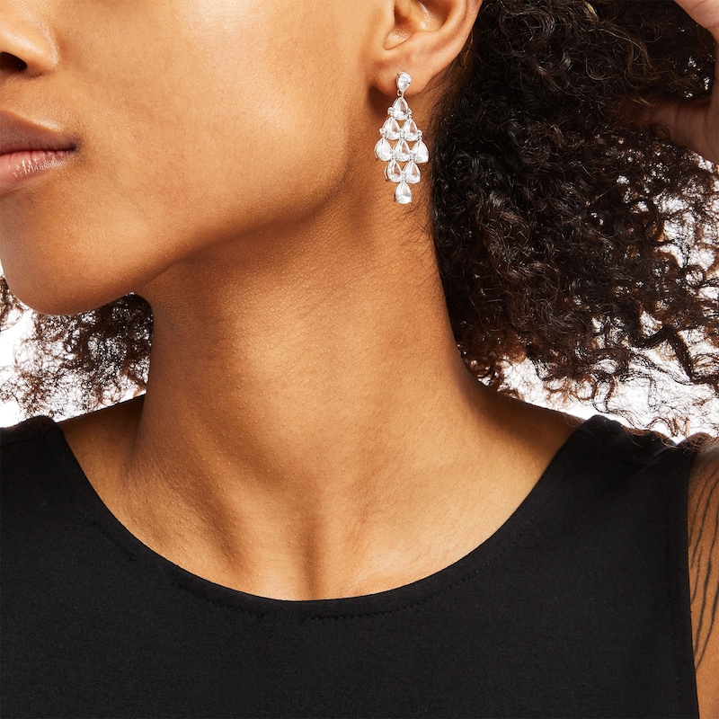 Main Image 2 of Pear-Shaped White Lab-Created Sapphire Dangle Drop Earrings in Sterling Silver