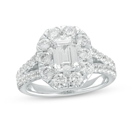2-1/2 CT. T.W. Certified Emerald-Cut Lab-Grown Diamond Frame Split Shank Engagement Ring in 14K White Gold (F/VS2)
