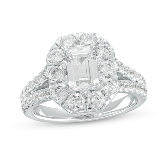 2-1/2 CT. T.w. Certified Emerald-Cut Lab-Grown Diamond Frame Split Shank Engagement Ring in 14K White Gold (F/Vs2)