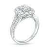 Thumbnail Image 3 of 2-1/2 CT. T.W. Certified Emerald-Cut Lab-Created Diamond Frame Split Shank Engagement Ring in 14K White Gold (F/VS2)