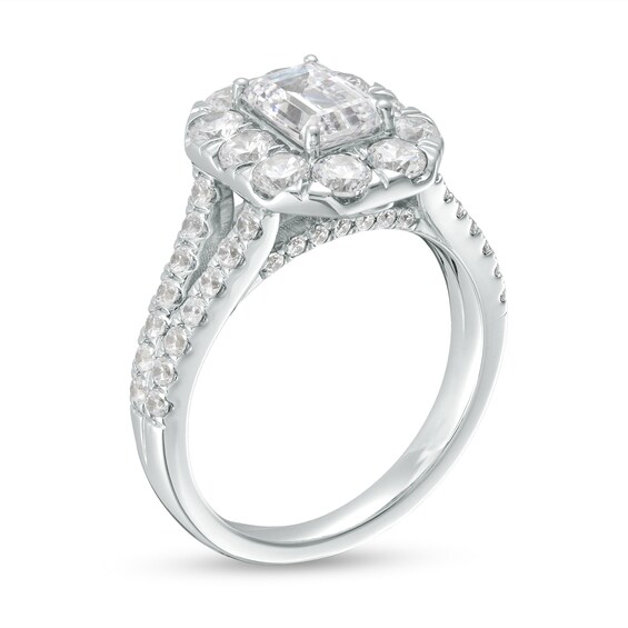 2-1/2 CT. T.w. Certified Emerald-Cut Lab-Grown Diamond Frame Split Shank Engagement Ring in 14K White Gold (F/Vs2)